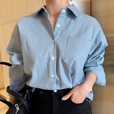 正韓後壓褶布標牛仔上衣-138 (3)