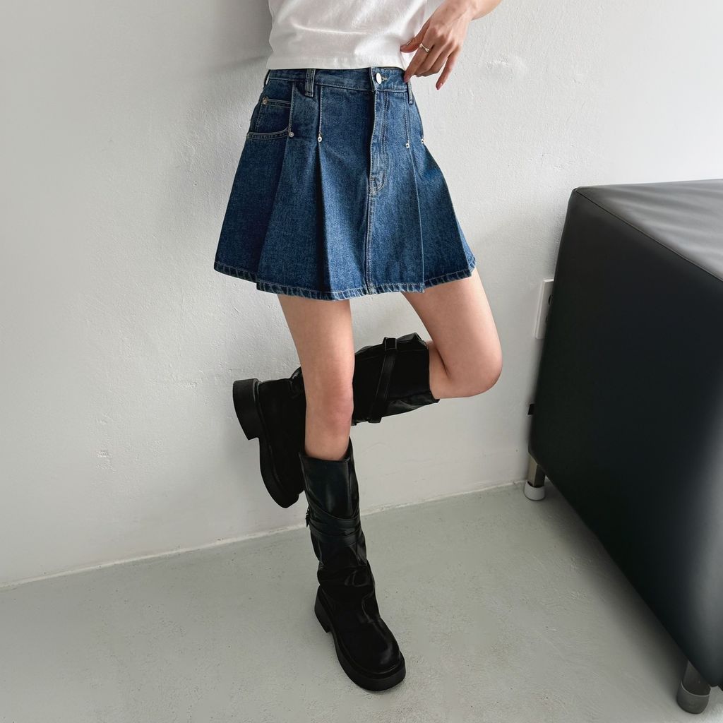 正韓百褶牛仔短褲裙｜$1080 (1)