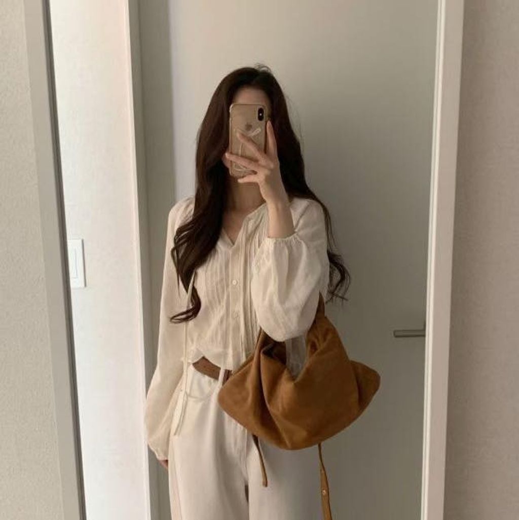 正韓細緻壓褶垂帶襯衫上衣-148 (1)