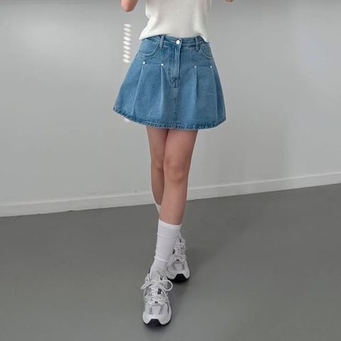 正韓修身壓褶A字短褲裙$980 (1)