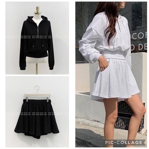 正韓上拉鍊連帽抽繩上衣&傘狀短褲 套裝 $1180 (1)