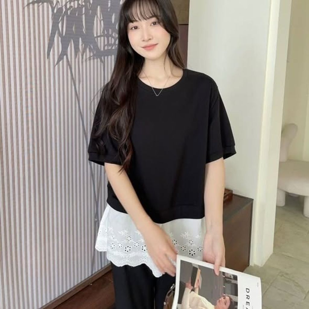 正韓拼接緹花簡約上衣 $690 (3)