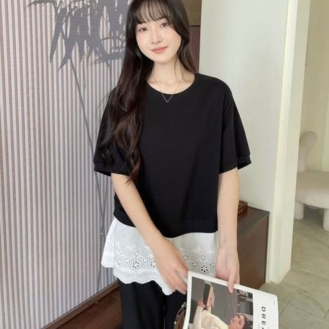 正韓拼接緹花簡約上衣 $690 (3)