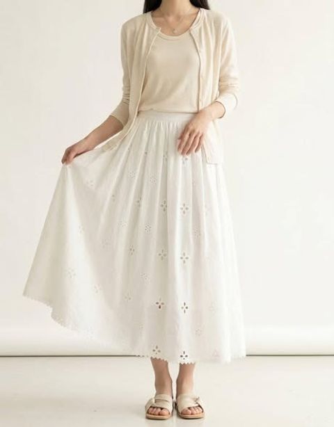 正韓雕花棉布傘狀長裙 $890 (2)