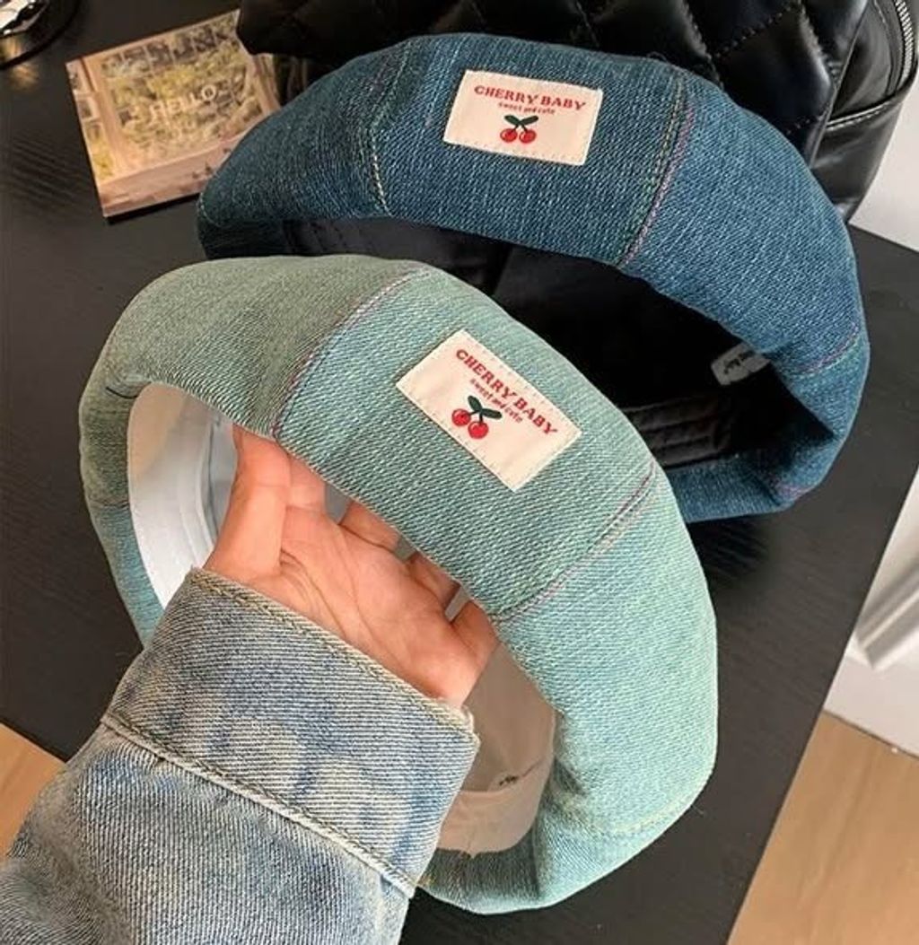 正韓單寧牛仔櫻桃貝雷帽 $390 (2)