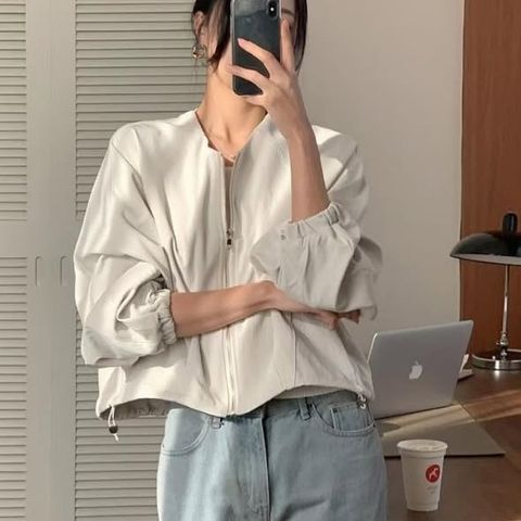 正韓圓領簡約素色外套 $1080 (1)