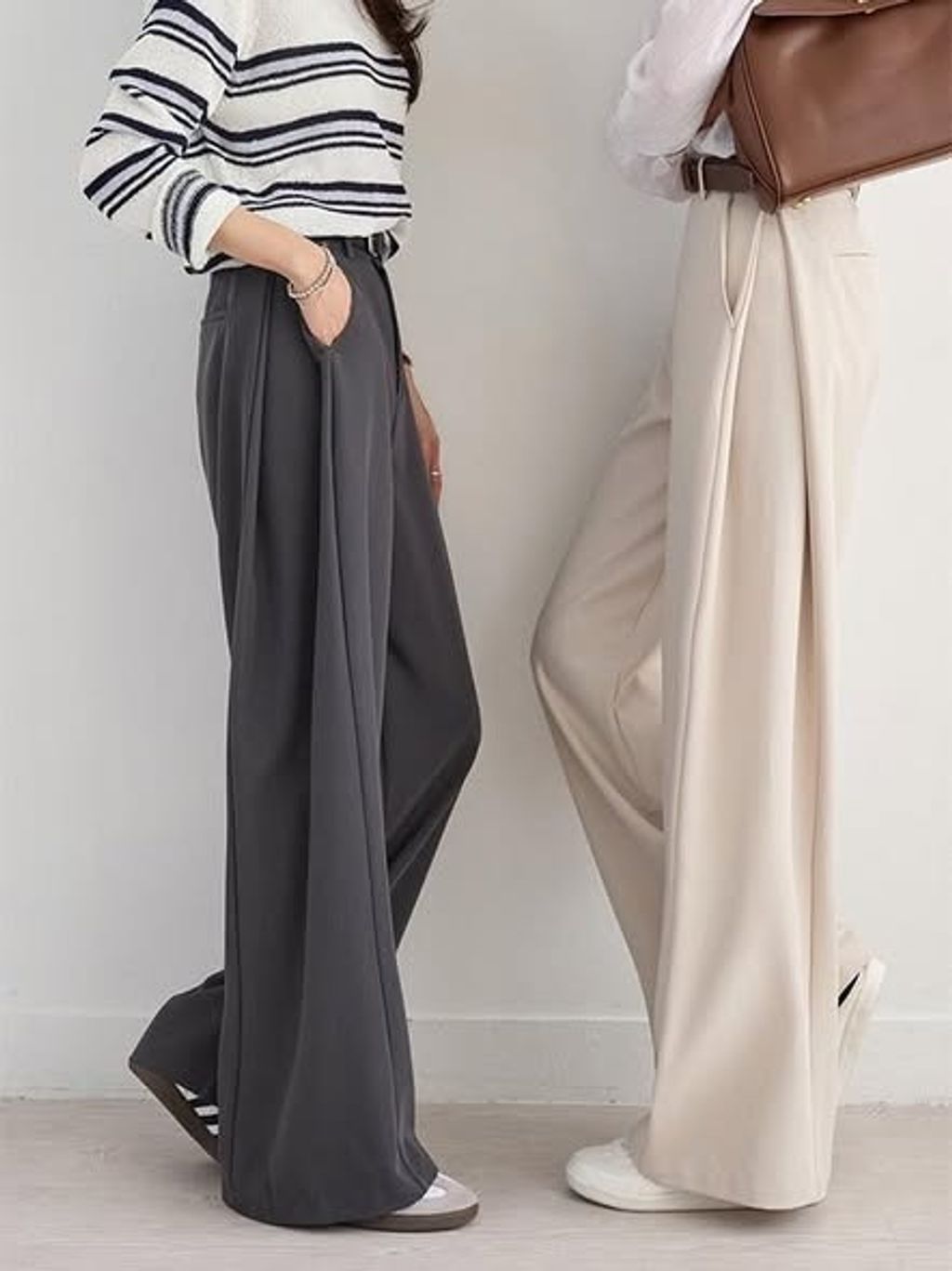 正韓兩側壓褶造型後腰鬆緊長褲 $1180 (1)