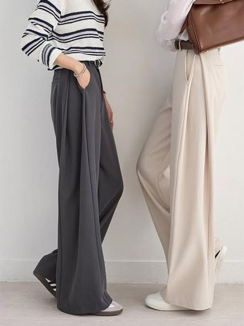 正韓兩側壓褶造型後腰鬆緊長褲 $1180 (1)