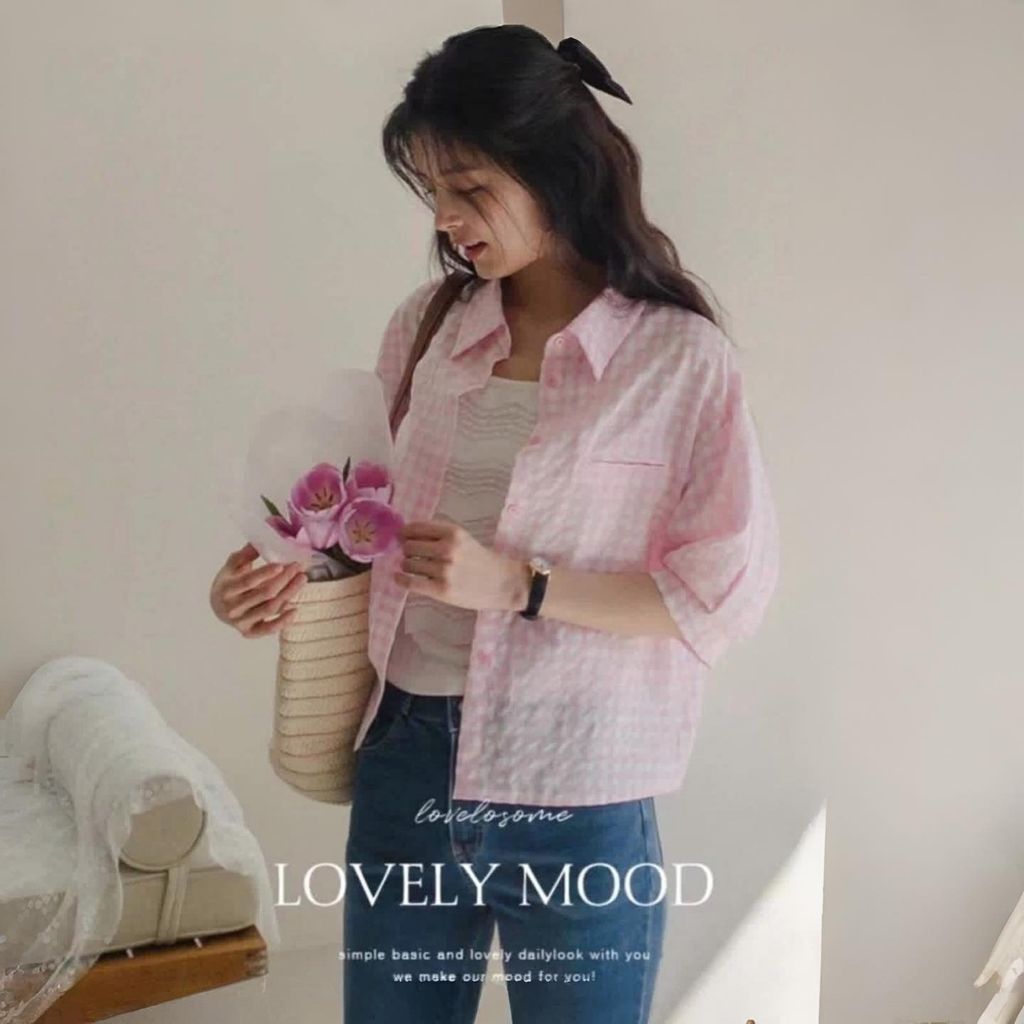 正韓棉質格子襯衫｜$980 (1)