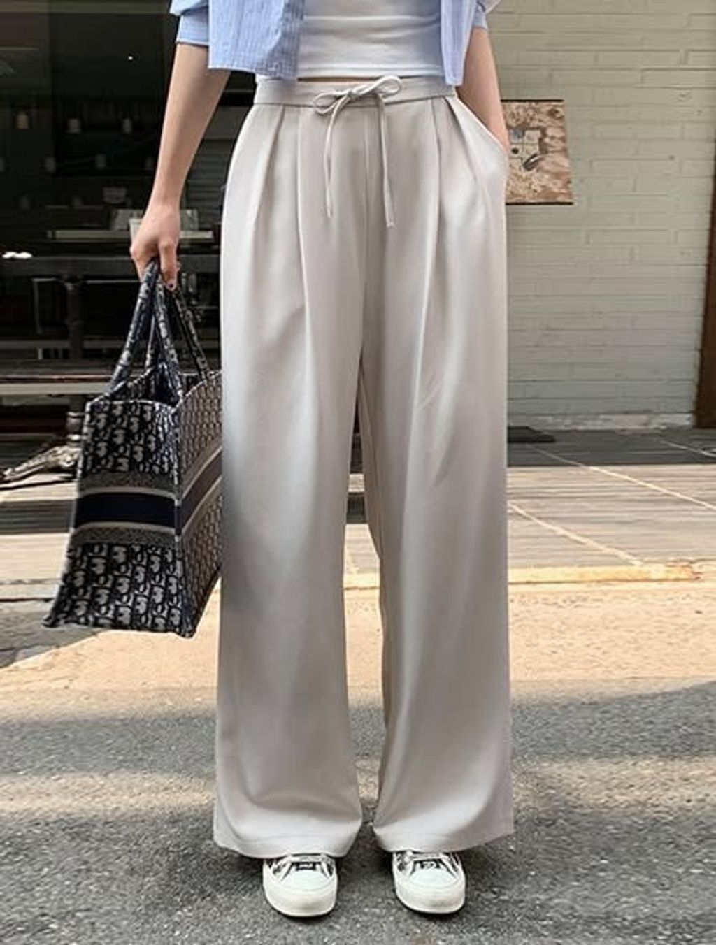 正韓寬鬆垂墜感綁帶西裝褲 $980 (1)