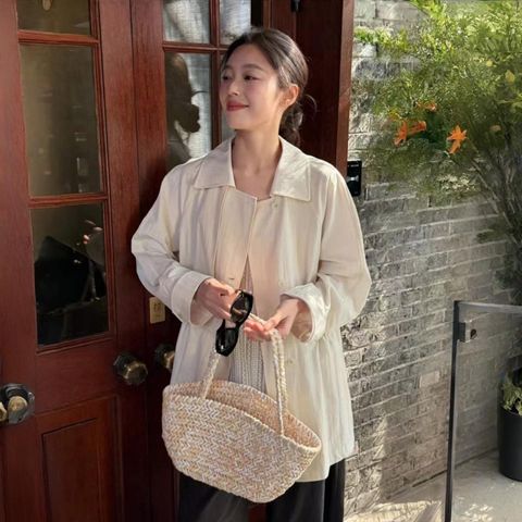 正韓輕柔挺版腰抽繩風衣外套-298 (1)