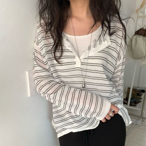 正韓輕透條紋針織開襟上衣｜$980 (9)