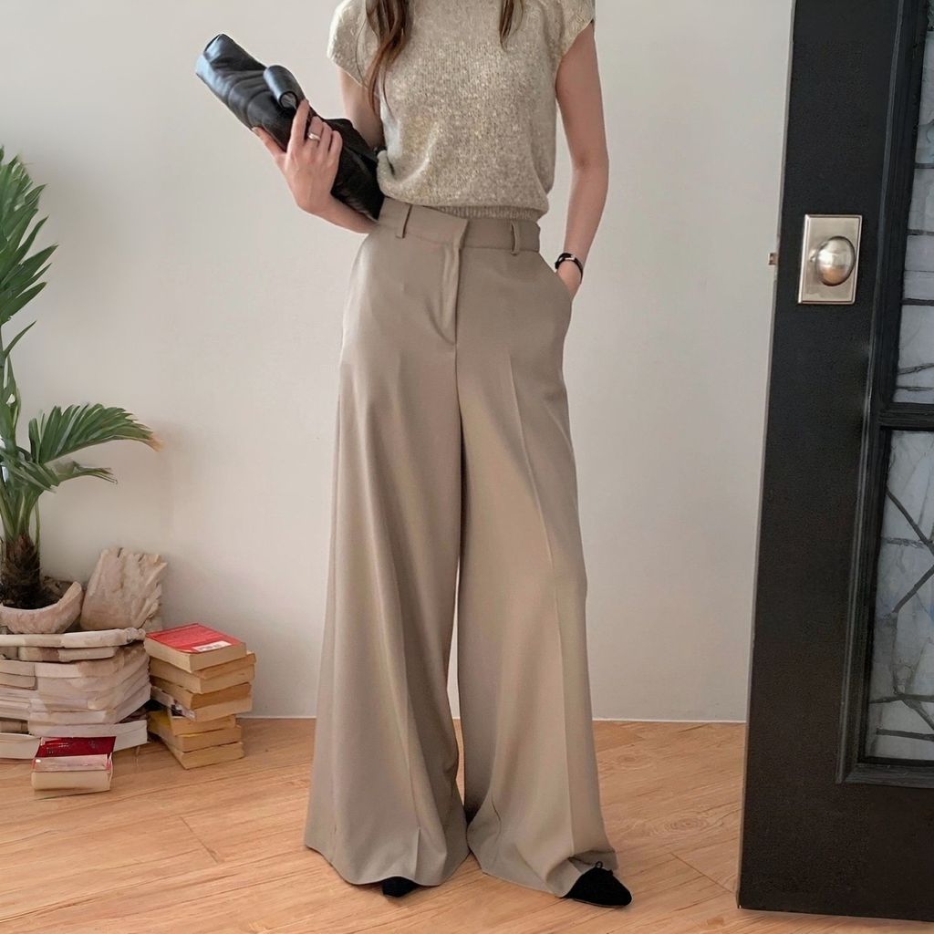 正韓垂墜壓線修長西裝寬褲-108 (1)