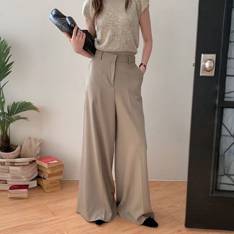 正韓垂墜壓線修長西裝寬褲-108 (1)