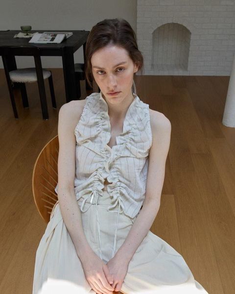 正韓抓皺抽繩短版背心上衣-138 (1)