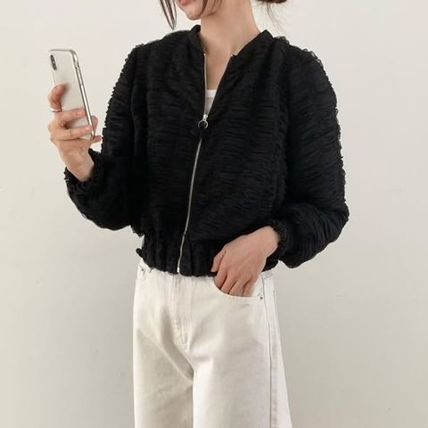 正韓立體壓紋拉鍊薄外套-298