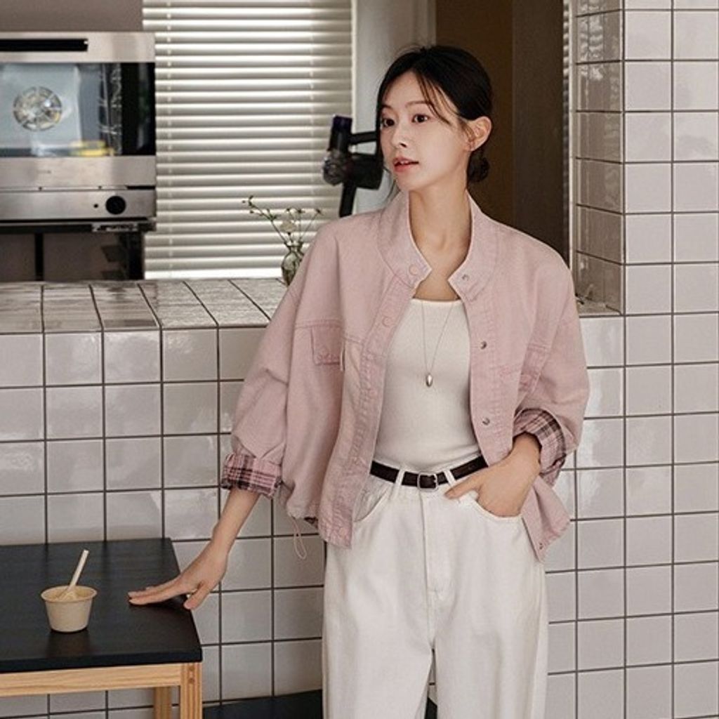 正韓內格紋下襬抽繩夾克外套-138 (2)