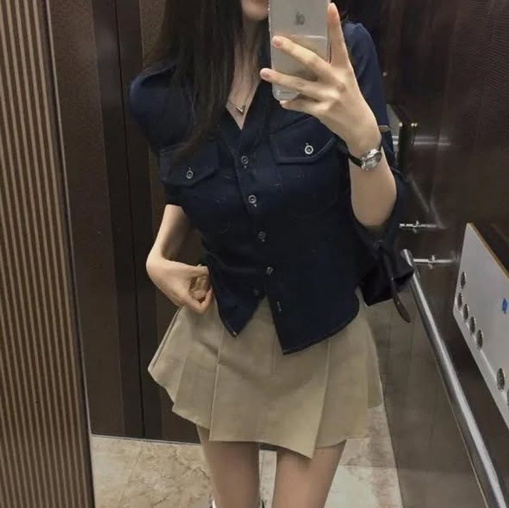 正韓雙口袋翻領襯衫上衣 $695 (4)