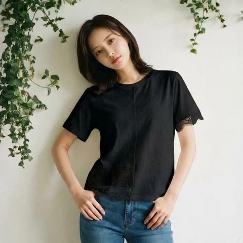 正韓拼接蕾絲下擺設計棉質上衣｜$795 (2)