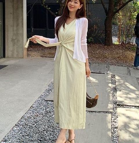 正韓V領腰間綁帶背心洋裝-128 (3)