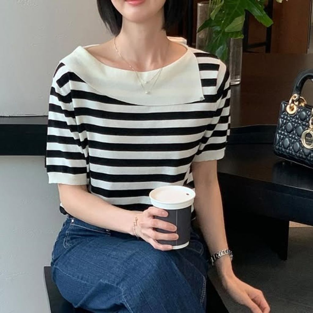 正韓領白色領口線條上衣 $795 (1)