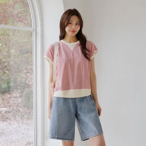 正韓細條紋棉感上衣 $590 (1)
