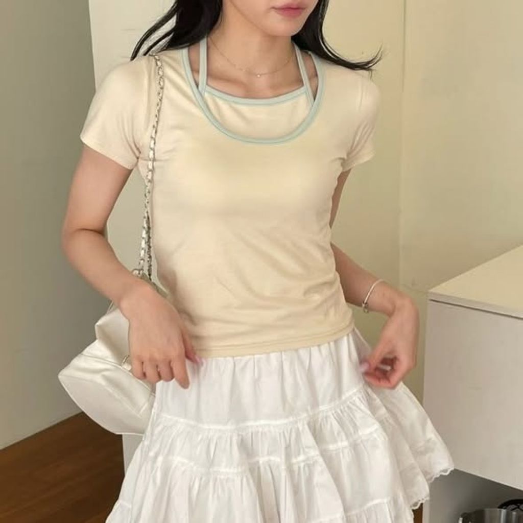 正韓撞色甜感兩件式上衣 $590 (1)