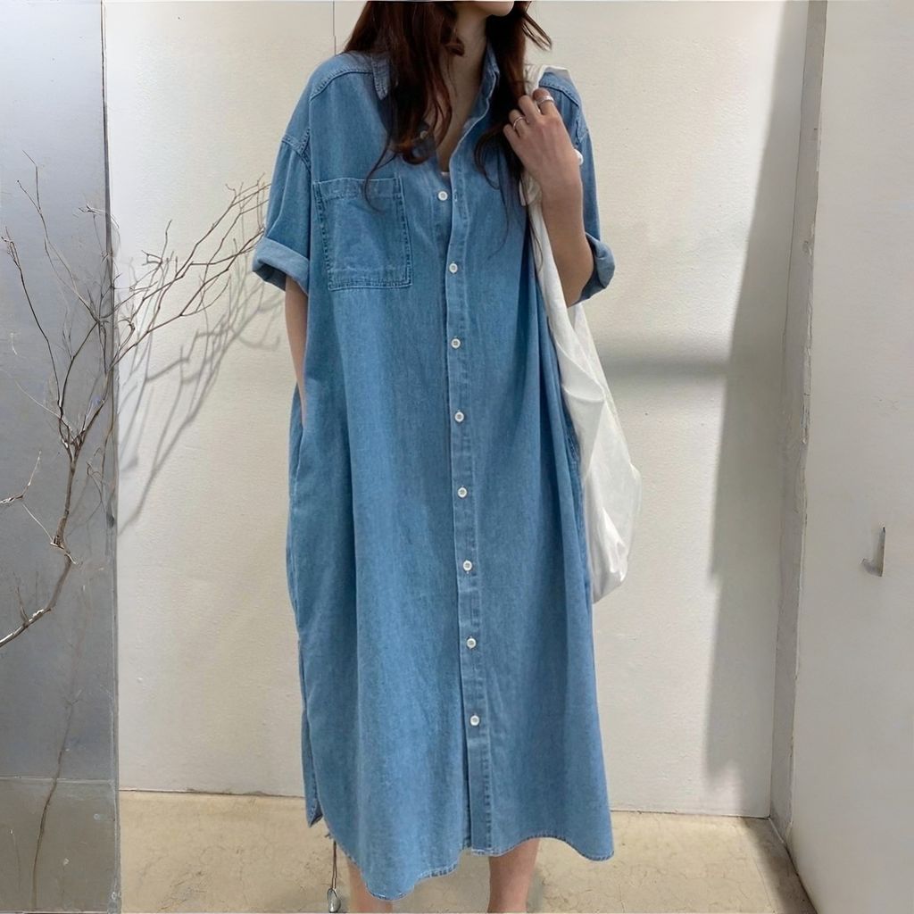 版牛仔襯衫連身裙_罩衫｜$980 (1)
