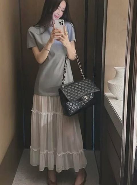正韓拼接層次柔美長洋裝-118 (2)