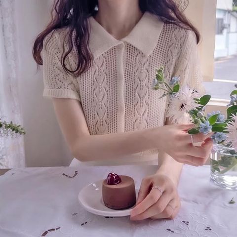 正韓端莊翻領針織上衣-118