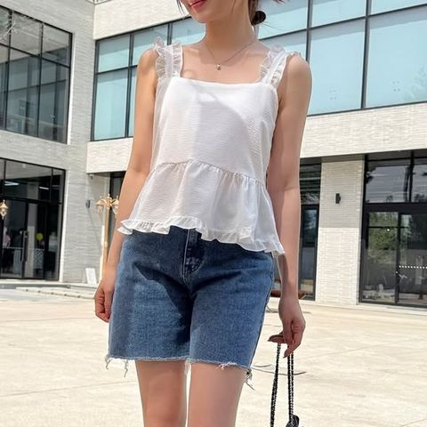 正韓後甜美綁帶寬肩帶上衣 $690 (3)