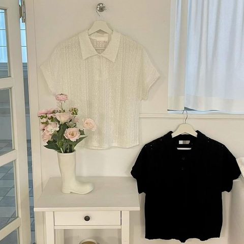 正韓鏤空雕花棉布襯衫｜$890