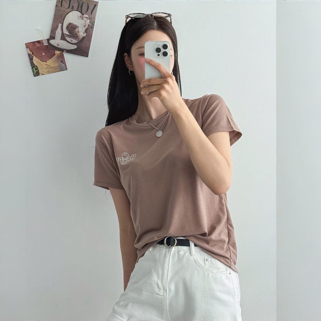 正韓Happy英字涼感T上衣｜$380 (1)