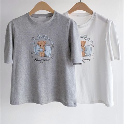 正韓可愛蝴蝶結熊熊棉T上衣｜$980