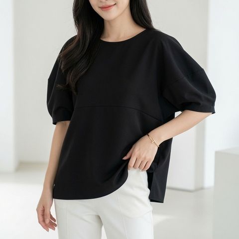 正韓甜美顯瘦澎袖寬鬆上衣$980 (4)
