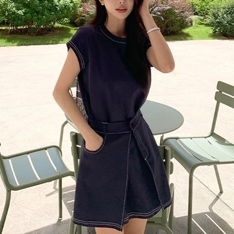 正韓撞色車線連身裙-118 (1)