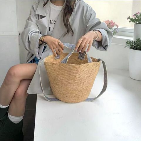 正韓渡假感拉菲草編織包-168