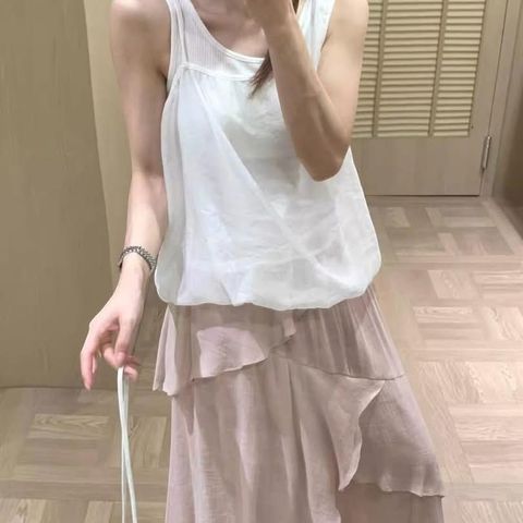 正韓假兩件透紗抓皺背心590 (1)