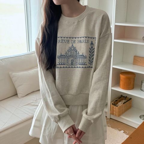 法式復古刺繡感圖案棉質大學T980 (2)