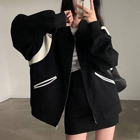 黑白配色拼接雙向拉鍊外套890 (3)