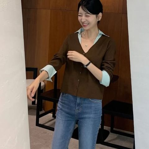 假兩件襯衫拼接針織上衣 $980