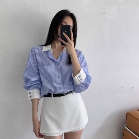 條紋拼色襯衫上衣 $795