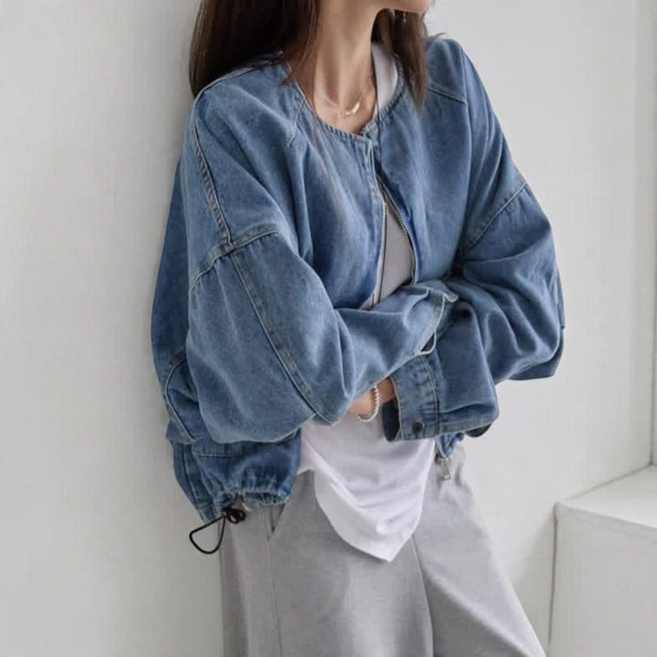 拉鍊帥氣圓領牛仔外套-128 (2)
