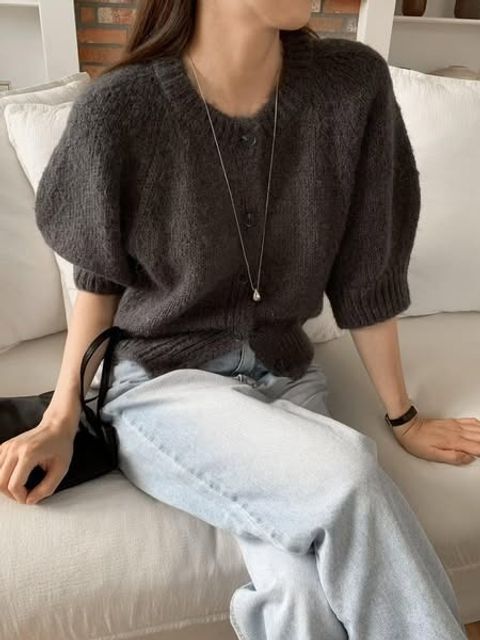 正韓法系優雅蓬蓬袖收腰針織罩衫上衣-258 (3)