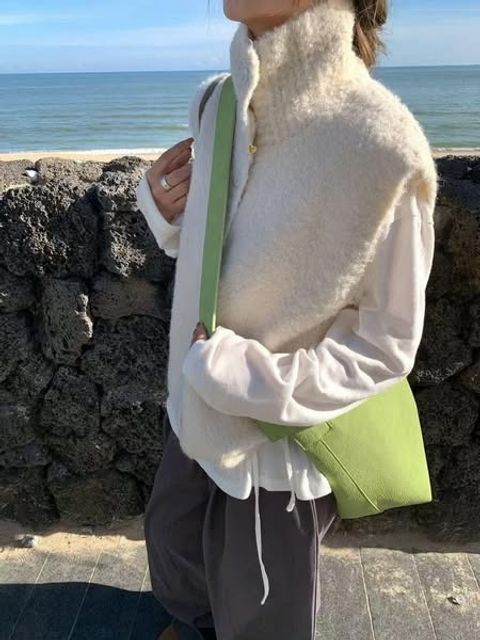 正韓大翻領可立領寬鬆排扣背心上衣｜$890 (3)