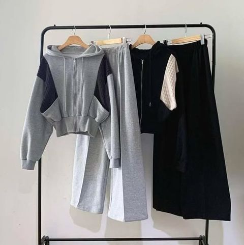 韓國拼接燈芯絨外套&棉褲 套裝-148 (1)