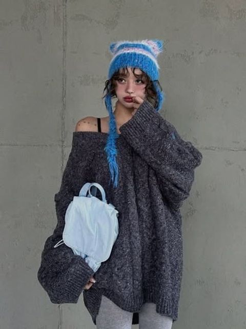 正韓V領寬鬆麻花紋毛料長版上衣｜$1080 (3)