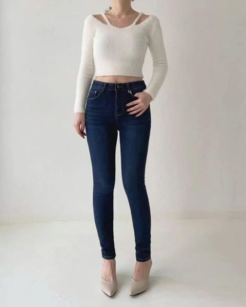 正韓 刷薄毛貼腿顯瘦修長牛仔褲-148 (1)