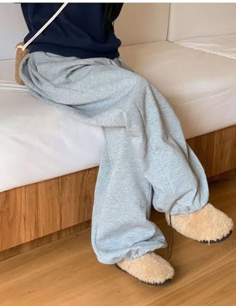 正韓褲腳抽繩內刷毛寬褲 $590 (1)