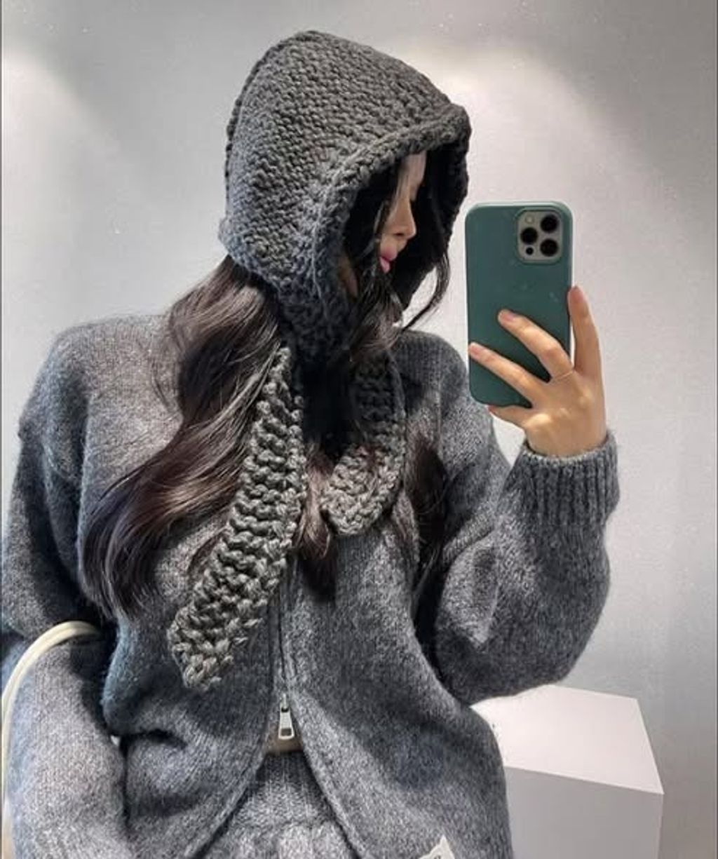 正韓垂墜圍巾領針織帽 $890 (1)